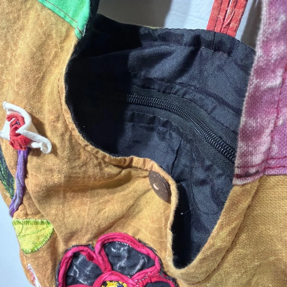 Boho Patchwork Floral Embroidered Cotton Hobo Bag Nepal Crossbody Hippie Slouchy